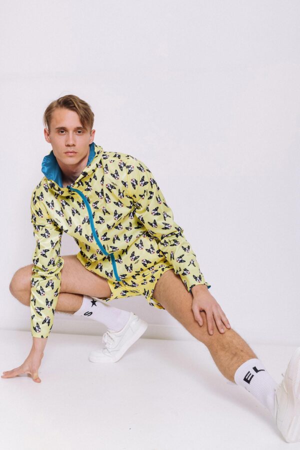 MEN'S WINDBREAKER 2FACE LIGHT BLUE & BOSTON TERRIER