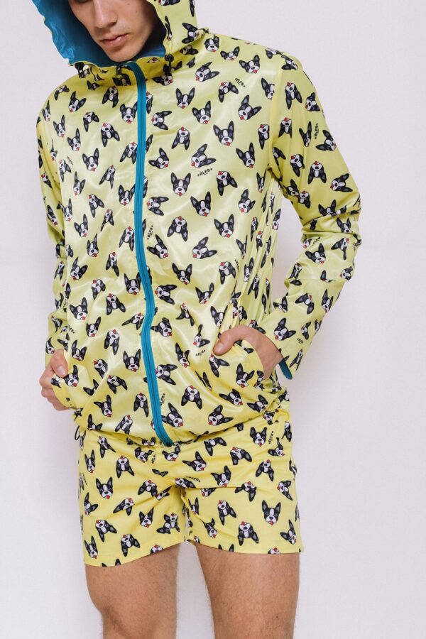 MEN'S WINDBREAKER 2FACE LIGHT BLUE & BOSTON TERRIER