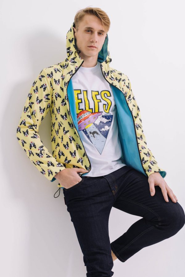 MEN'S WINDBREAKER 2FACE LIGHT BLUE & BOSTON TERRIER