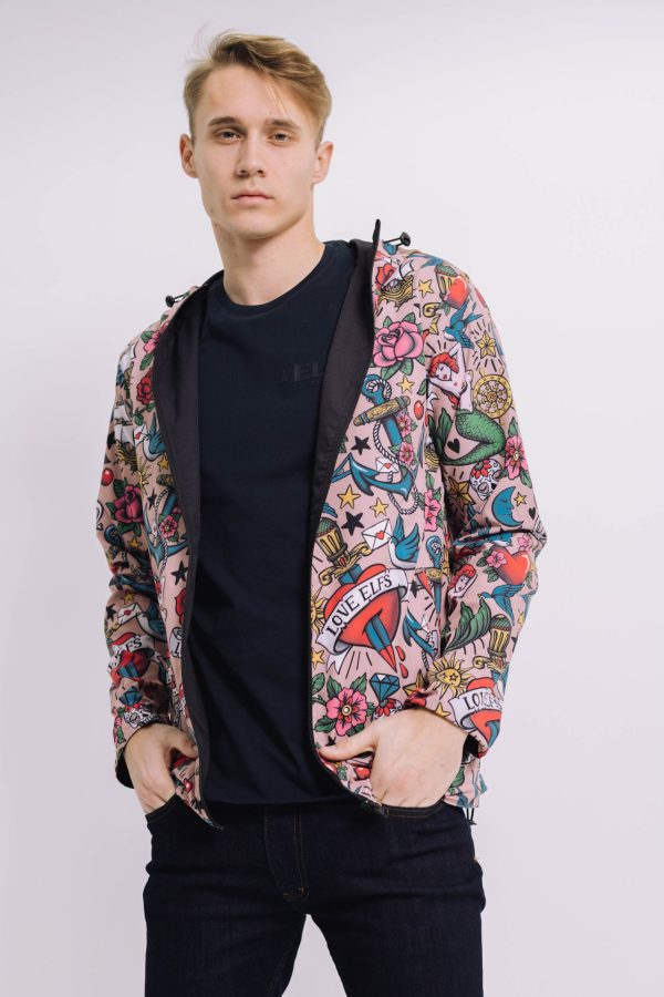 MEN'S WINDBREAKER 2FACE BLACK & TATTOO