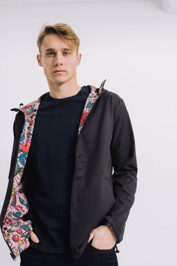 MEN'S WINDBREAKER 2FACE BLACK & TATTOO